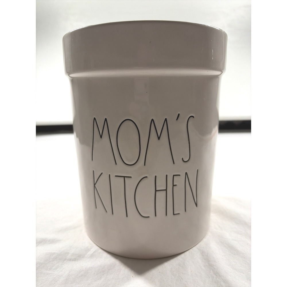 Rae Dunn Moms Kitchen Utensil Crock White Ceramic Large Tool Holder Magenta